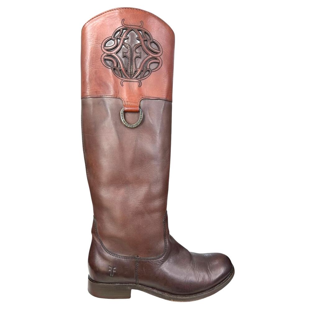 Frye Women’s Melissa D Ring Brown Logo Leather Riding Boot Size US 6.5 B